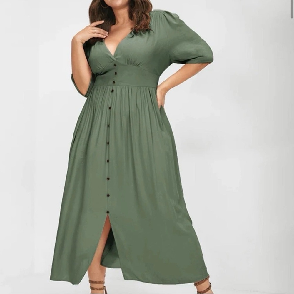 Bloomchic Elegant Olive Green Women's Dress, 18-20 - Picture 3 of 10